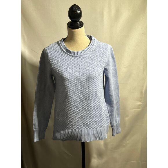 KAREN SCOTT WOMENS MEDIUM LIGHT BLUE SWEATER 100% COTTON CLASSIC WINDOWPANE KNIT - Picture 1 of 7